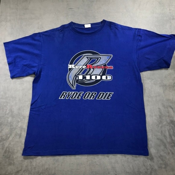 Ruff Ryders Ryde or Die Rap T Shirt Mens XXL Blue 90s Y2K DMX Wink 1100 Moto Tee